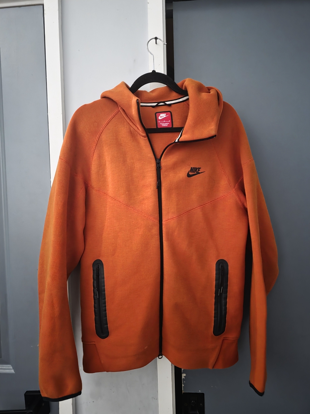 Nike Orange Full-Zip Hooded Sweatshirt with Black Accents